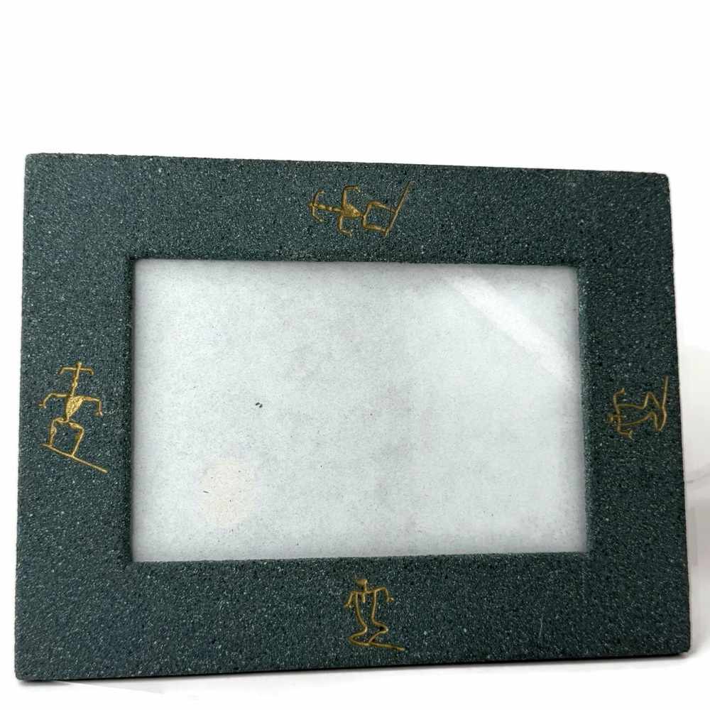 Vintage Stone Like Picture Frame with Gold Symbol Accents